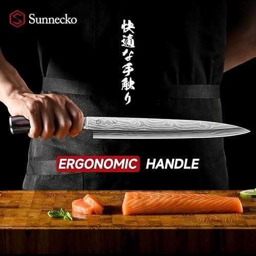 Sunnecko 10.5 inch Sashimi Knife,High Carbon Stainless Steel Japanese Sushi Knives,Yanagiba Knife with Knife Sheath and Gift Box thumbnail 5