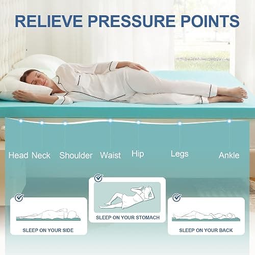 Eiayeebil 2 Inch Memory Foam Mattress Topper Twin XL, Mattress Pad Gel Infused Foam Bed Topper, Ventilated Soft Blue,Twin XL Size thumbnail 3