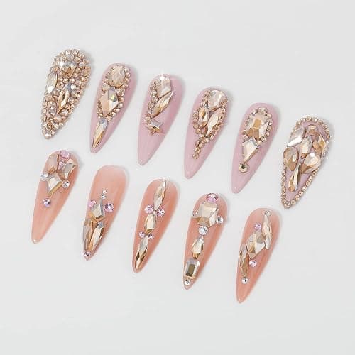 HNUIX Nail Rhinestones - 3D Multi Shape Size Crystal, Champagne Gold Nail Gems, Flat Back, with Kit, for Nail Art, DIY Decorations thumbnail 5