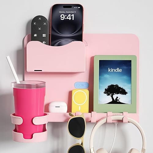 Floating Shelves for Bedside Shelf Accessories Organizer, Wall Mount Self Stick On, Cute Room Decor Aesthetic, Girls Room Decor, Cool Stuff for Bedroom Storage and Organization (Pink) - Image 1