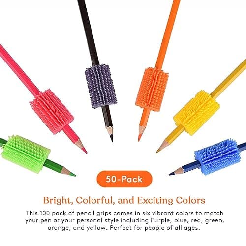 Special Supplies 50 Squishy Pencil Grips for Kids and Adults - Colorful, Cushioned Holders for Handwriting, Drawing, Coloring - Ergonomic Right or Left-Handed Use - Reusable (50-Pack) thumbnail 2