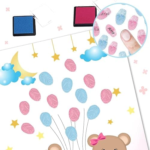 Gender Reveal Fingerabdruck Baum für Babyparty, Bär Baby Shower Gender Reveal Game, Gender Reveal Fingerabdruck Baum Schild Gender Reveal Party, Gender Reveal Keepsake Andenken, Leinwand Dekoration thumbnail 5