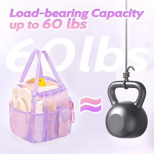 famichan Mesh Shower Caddy Portable with Drawstring, Dorm Room Essentials for College Students Girl & Boy, Larger Shower Bag for Camping,Swimming,Gym,Travel,Bathroom - Purple thumbnail 6