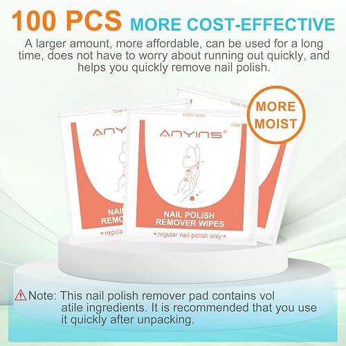 ANYINS Nail Polish Remover Pads，100PCS Nail Polish Remover Wipes Fast Remove with Nutrition Oil Individually Wrapped Professional Nail Salon and Home Use thumbnail 5