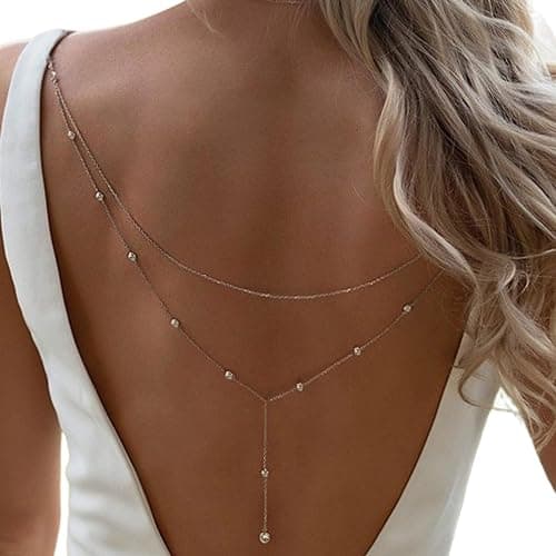Simple Rhinestone Layered Back Chain Body Jewelry for Women Sexy Backless Rhinestone Crystal Necklace Bridal Wedding Backdrop Dress Accessories Jewelry thumbnail 3