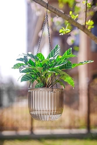 Melphoe 2 Pack Self Watering Hanging Planters Indoor Flower Pots, 6.5 Inch Outdoor Hanging Plant Basket, Hanger with 3Hooks Drainage Holes for Garden Home (Emerald + Gray) thumbnail 8