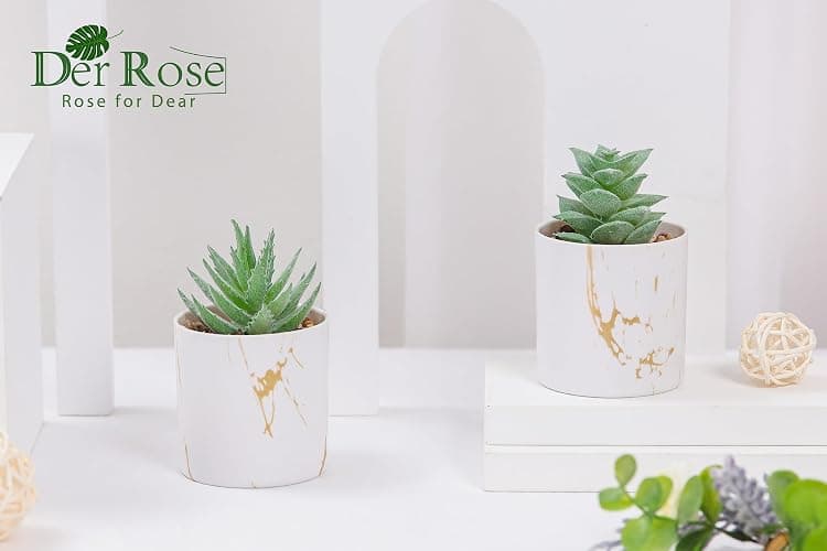 Der Rose Set of 2 Succulents Plants Artificial Mini Fake Succulents Plants for Home Office Desk Accessories for Women thumbnail 6
