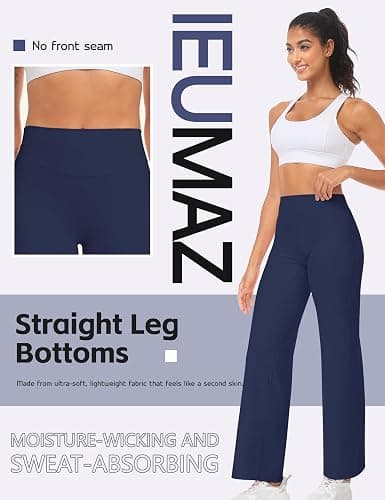 Ieumaz Women Straight Leggings Bottoms High Waist Gym Workout Leggings Stretch Casual Wide Leg Yoga Pants thumbnail 4