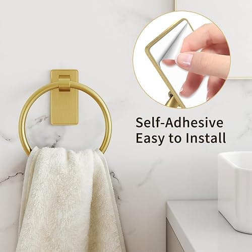 STWWO Gold Towel Ring for Bathroom, Adhesive Hand Towel Holder for Bathroom, Kitchen, No Drill thumbnail 4
