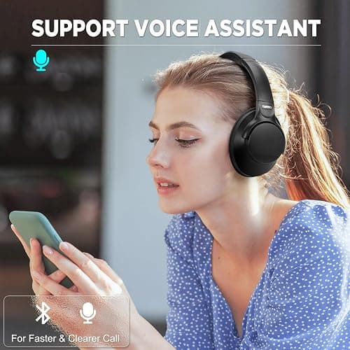 TUINYO Wireless Headphones Noise Cancelling Over Ear Bluetooth Headphones with 60H Playtime, Deep Bass Hi-Fi Stereo Sound & Comfortable Earpads for Travel, Home and Office-Black thumbnail 3