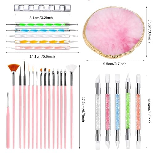 Nail Art Tools 27Pcs Set,Nail Art Brush,Resin Nail Art Palette,5 Pcs Nail Art Sculpture Pen,2-way Acrylic Silicone Engraving Pen Dotting Pen Tools Nail Art Kit for Nail Art DIY thumbnail 7