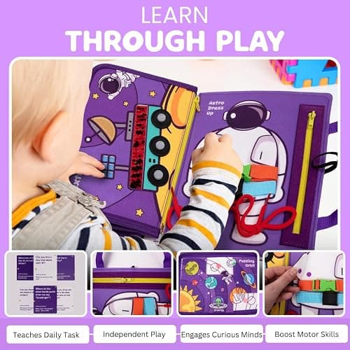 Busy Board for Toddlers 2–4 | Montessori Busy Book for Ages 3–5 | Alphabet, Numbers, Colors & Time Learning Toy | Educational Gift for Boys & Girls - Ideal Stocking Stuffer & Secret Santa Gift thumbnail 3