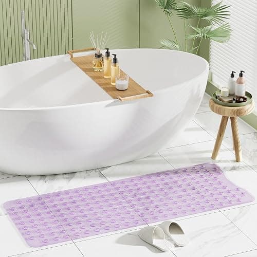 AmazerBath Shower Mat Non Slip 40 x 16 Inches, Shower Stall Mats with Suction Cups and Drain Holes, Non Slip Bath Mat for Tub for Elderly & Kids, Clear Purple thumbnail 7