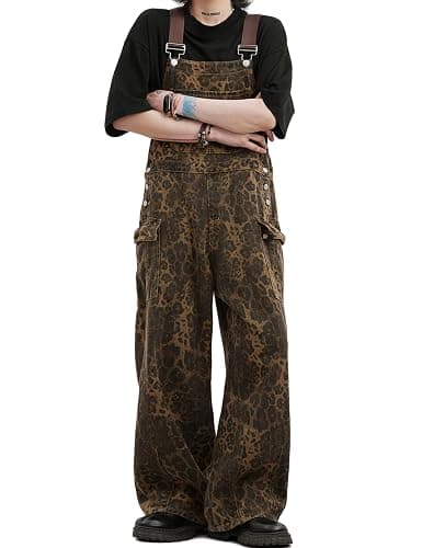 POOPMOOM Leopard Print Jeans Denim Jumpsuit Baggy Overalls For Women Y2k Romper Grung Pants Animal Print Pants thumbnail 3