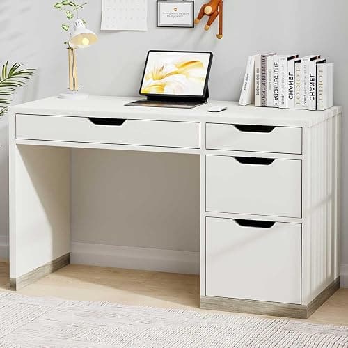 MaverickFurni White Desk with Drawers, 48 Inch Small Computer Desk with 4 Storage Drawers for Small Space, Home Office Desk for Bedroom with Storage File Cabinet thumbnail 3