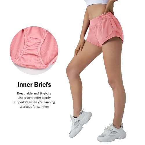Aurefin Running Shorts for Women,Quick Dry Athletic Sports Shorts Lightweight Active Workout Gym Shorts with Zip Pocket thumbnail 6