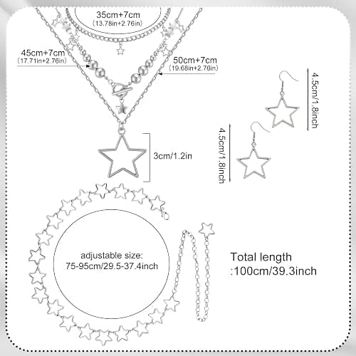 scenicamp Y2K Leg Warmers Emo Accessories Star Arm Warmer Necklace Belt | len()） Star Arm Warmers, Layered Necklaces, Chain Belt, for Rave Outfits, Carnival Cosplay, and Daily Wear thumbnail 3