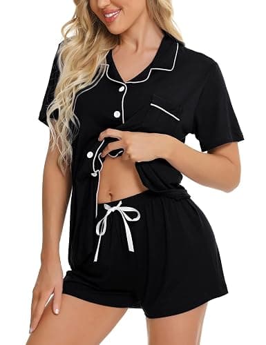 SWOMOG Womens Pajamas Set Button Down Soft Short Sleeve Sleepwear Loungewear 2 Pcs Pjs Shorts Set XS-XXL - Image 1