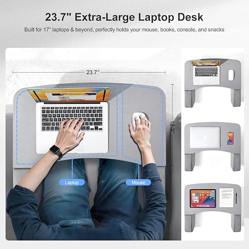 OPTIXCELL Reading Pillow for Gaming with Ergonomic Arm Rests, Wooden Lap Desk for Laptop, Support Pillow with Side Pockets for Reading, Writing, Working, Gaming on Bed, Couch or Floor (Gray, Large) thumbnail 5