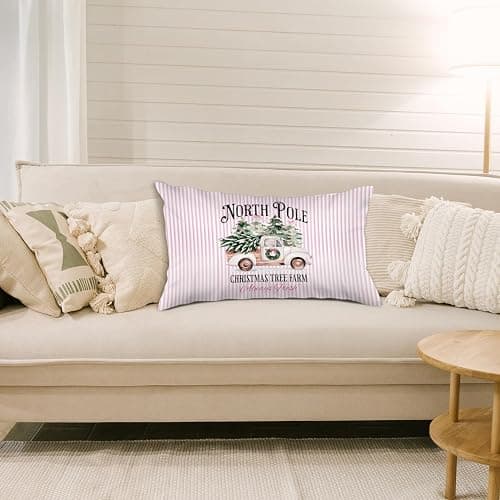 OHDCE Merry Christmas Tree Truck 12x20 Pillow Cover, Preppy Pink Christmas Decor, Rustic Xmas Tree Pickup Decorative Lumbar Pillow Covers for Girls Dorm Bedroom Living Room thumbnail 2