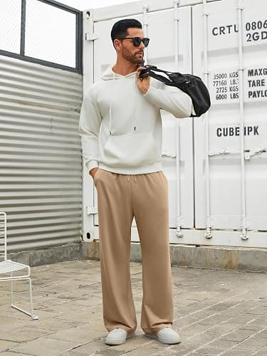 Hardaddy Men's Lightweight Sweatpants Baggy Straight Open Bottom Wide Leg Drawstring Lounge Athletic Pants with Pockets thumbnail 5