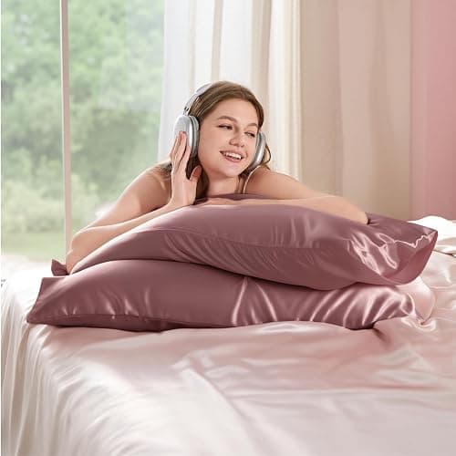 Bedsure Satin Pillowcase for Hair and Skin Queen - Silky Pillowcase 2 Pack with Envelope Closure, Similar to Silk Pillow Cases, Gifts for Women Men, Nostalgia Rose, 20x30 Inches, 2pcs thumbnail 2