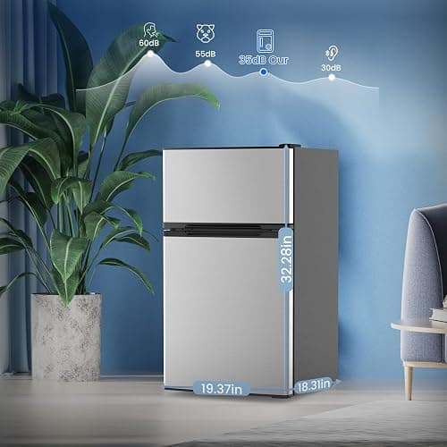 Electactic 3.1 Cu.Ft Mini Fridge with Freezer, 2 Door Compact Refrigerator, Mini Fridge with Adjustable Removable Glass Shelves for Bedroom, Office, Dorm or Apartment, Stainless Steel thumbnail 2