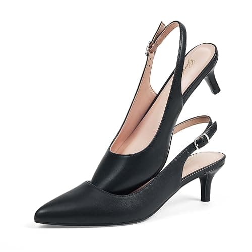 GENSHUO Low Kitten Heels Women's Slingback Dressy Pumps Pointed Closed Toe Ankle Strap Elegant Wedding Pumps Formal Comfortable Shoes thumbnail 8