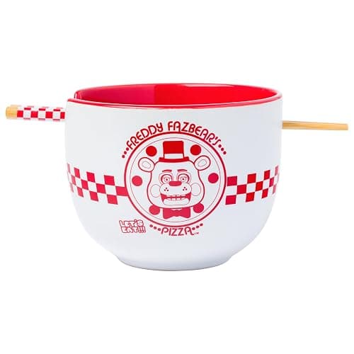 Silver Buffalo Five Nights at Freddy's Freddy Fazbear Pizza Box Ceramic Ramen Noodle Rice Bowl with Chopsticks and Spoon, Microwave Safe, 20 Ounces - Image 1