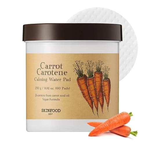 SKINFOOD Carrot Carotene Calming Water Toner Pads, Korean Skin Care Toner Pad for Face, Deep Hydrating, Soothing, After Sun Skincare for Sensitive Skin, Redness Relief, 100% Cotton, 8.81 oz (60 Pads) - Image 1