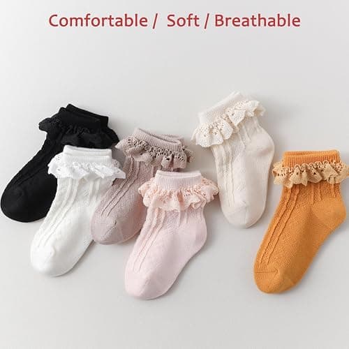 Zumou Toddler Lace Socks Girls Ruffle Eyelet Frilly Princess for Baby Little Kids thumbnail 5