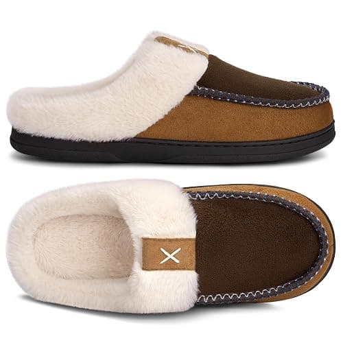 ATHMILE Slippers for Men Moccasins Memory Foam Fluffy Mens Slippers Slip on House Shoes Indoor Outdoor Plush Fleece Fuzzy Lined Home Non-Slip Rubber Sole Bedroom - Image 1