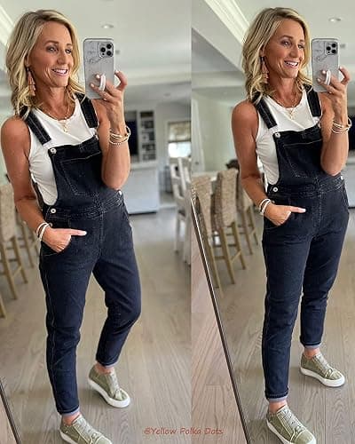 luvamia Women's Casual Stretch Adjustable Denim Bib Overalls Jeans Pants Jumpsuits thumbnail 6