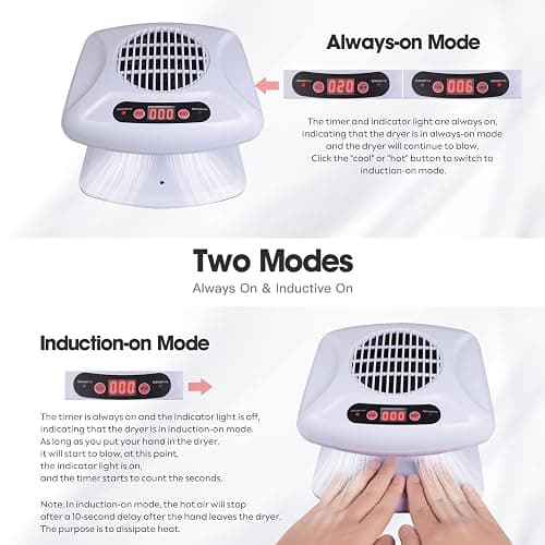 Gegong Air Nail Dryer with Automatic Sensor, 300W Timing Fan Blow for Both Hands and Feet, Warm & Cool Wind Blower Regular Polish, Home Salon Use No Harmful (Light Blue) thumbnail 4