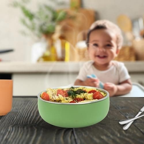 Monkey Proof™ Non-Toxic Stainless Steel Child Bowl 5” with Non-Slip Silicone Shell, (Set of 4 bowls) Unbreakable, Mess Free Feeding for Babies, Toddlers, Kids, BPA free (Garden Party) thumbnail 8