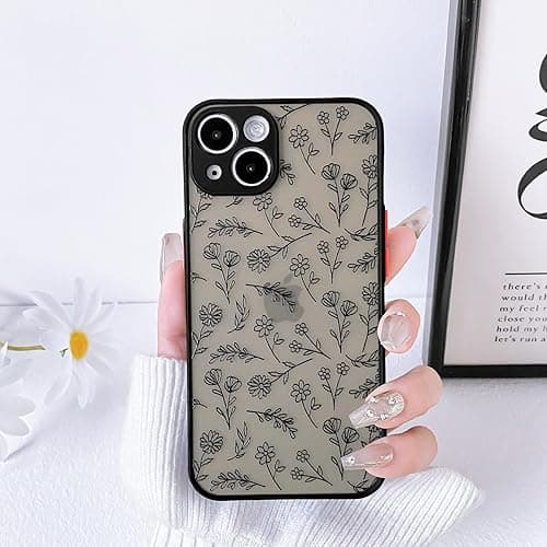 NITITOP Compatible with iPhone 13 Mini Case Cute Aesthetic Floral Flower Leaves Black Pattern Matte Clear Women Girl Full Camera Lens Slim Hard PC Shockproof Pritective Cover - Flower Leaves - Flower Leaves - iPhone 13 Mini thumbnail 3
