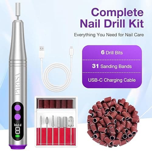 PYRYSA Cordless Electric Nail Drill, 9 Speed Professional E Filer for Nails | LED Display Nail Drill Machine for Acrylic & Gel, Rechargeable Portable Manicure Pedicure Kit for Beginner Home Salon, Silver thumbnail 9