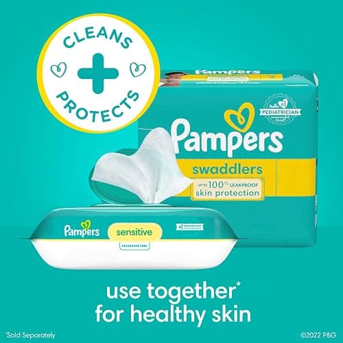 Pampers Sensitive Baby Wipes, Water Based, Hypoallergenic and Unscented, 8 Flip-Top Packs, 4 Refill Packs (1008 Wipes Total) thumbnail 6