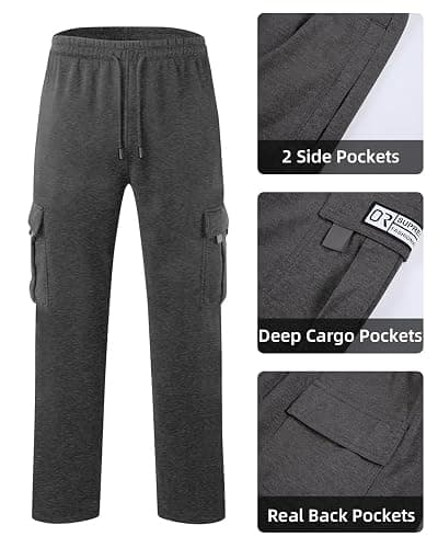 Lasjixion Men's Cargo Sweatpants Open Bottom Fleece Hiking Jogger Cargo Sweatpants for Men with Pockets thumbnail 4