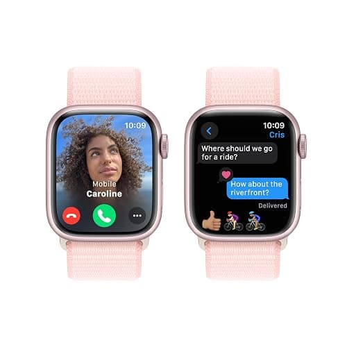 Apple Watch Series 9 [GPS 41mm] Smartwatch with Pink Aluminum Case with Light Pink Sport Loop One Size. Fitness Tracker, ECG Apps, Always-On Retina Display, Carbon Neutral thumbnail 4