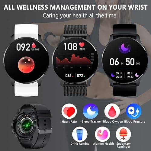 Erkwei Montre Connectée Femme avec Appel Bluetooth Assistants AI 1.32" Smartwatch SpO2 Fréquence Cardiaque Sommeil Lecteur Musique Podomètre Calorie 3 Bracelet Sprot Montre Connectée pour Android iOS thumbnail 3