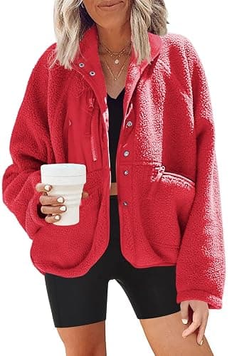 Nirovien Womens Fuzzy Fleece Jacket Button Down Sherpa Jacket | Warm Winter Coat with Pockets, Cozy Teddy Fluffy Jackets for Women, Cropped Fall Jacket, Fuzzy Sherpa Pullover, Travel Outfit - Image 1