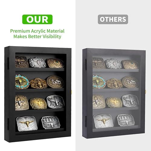 3" Belt Buckle Display Case 16×12 Black Shadow Box with Glass Door – Wall-Mounted Belt Buckle Holder & Display Frame for Collectibles – Home Décor Picture Frame (For belt buckles under 3" in height only) thumbnail 6