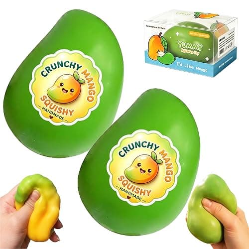 2 Packs Crunchy Mango Squishy Toys, ASMR Crunchy Squishy Stress Ball | Soft Color Changing Squishy Mango with ASMR Crunchy Sound, Portable for Office/Desk/Travel, Party Favor, Gifts for All Ages - Image 1