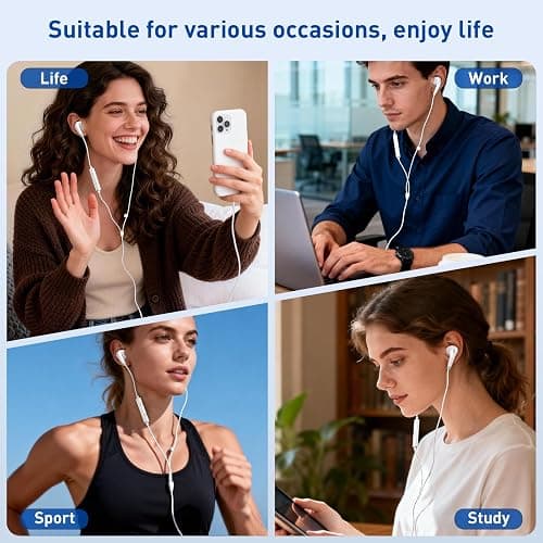 USB C Headphones for iPhone 17 16 15 Pro Max, 2 Pack Wired Earbuds USB C Wired Headphones with Microphone & Remote, Noise Isolating Earphones for iPad Pro/iPad Air, Galaxy S25 S24 S23 Ultra thumbnail 6