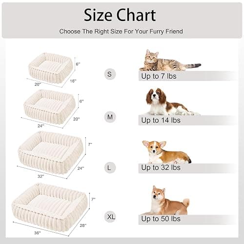 Jolifield Orthopedic Large Dog Bed Calming Pet Sofa Bed 36''x28'' Ivory | Rectangle Plush Orthopedic Dog Couch Large Sized Dogs,Anti-Anxiety, Nonskid Bottom, Washable Soft Puppy Cuddler Up To 50 Lbs thumbnail 7