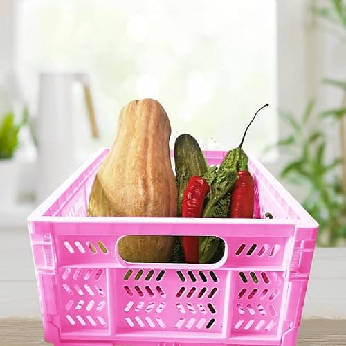 PTEREIW 20L Folding Crate, 4Pack Plastic Storage Baskets Organizer and Milk Crates,Collapsible Storage Crates for Home Office and Outdoor Organizer.(Pink) thumbnail 2