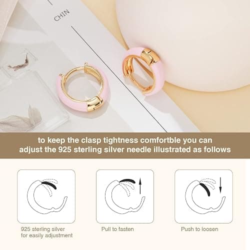 Lourny Small Hoop Earrings for Women, 18K Gold Plated Hypoallergenic Cute Enamel Huggie Earring Gifts for Women thumbnail 5