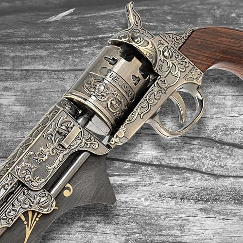 Steampunk Gun Blade Sword K Exclusive | 20 1/2" Rust Resistant Stainless-Steel Blade | Antique Finish | Laser-Etched and Engraved Accents | Spinning Barrel | Nylon Sheath Included | 26" Overall Length thumbnail 3