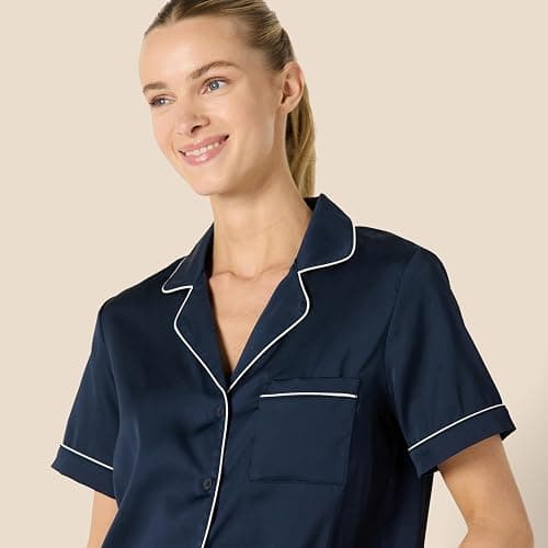 Amazon Essentials womens Satin Short Sleeve Button-Down Top and Short Sleepwear Set thumbnail 4